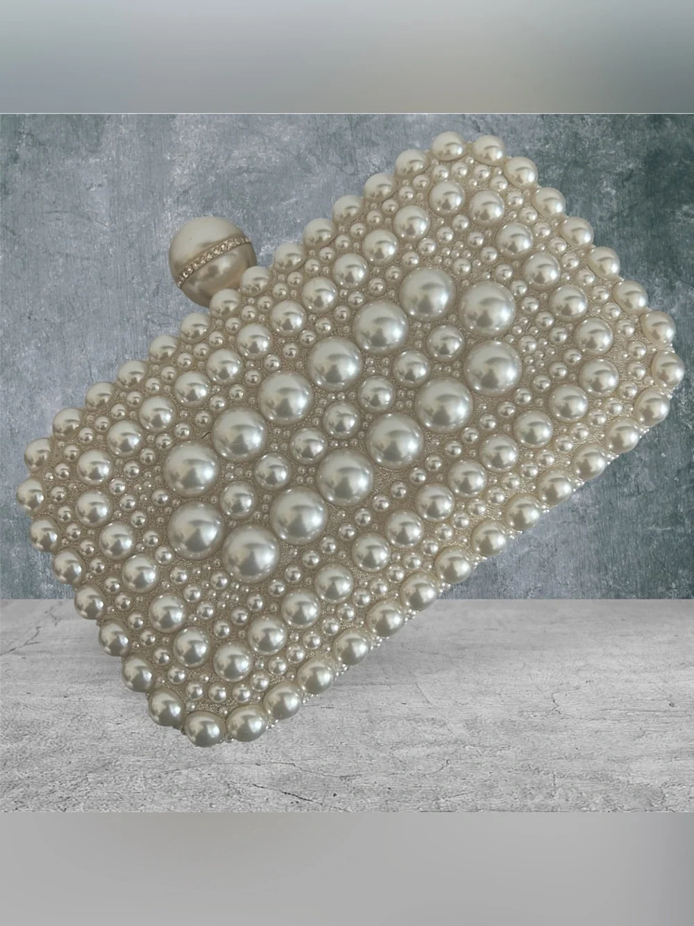 Pearl-Embellished Evening Clutch - Ivory